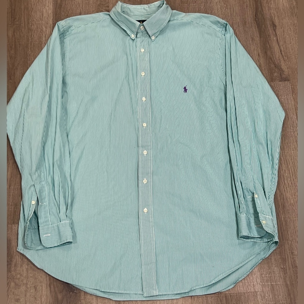 Polo Ralph Lauren XL Tall XLT Stripe Button Front Logo Button Collar Shirt
